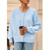 imagePRETTYGARDEN Fall Long Sleeve Cardigans for Women Trendy 2026 Lightweight Button Down Crewneck Loose Knit Sweater ClothesLight Blue