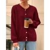 imagePRETTYGARDEN Fall Long Sleeve Cardigans for Women Trendy 2026 Lightweight Button Down Crewneck Loose Knit Sweater ClothesWine Red
