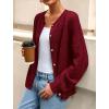 imagePRETTYGARDEN Fall Long Sleeve Cardigans for Women Trendy 2026 Lightweight Button Down Crewneck Loose Knit Sweater ClothesWine Red