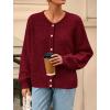 imagePRETTYGARDEN Fall Long Sleeve Cardigans for Women Trendy 2026 Lightweight Button Down Crewneck Loose Knit Sweater ClothesWine Red