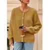 imagePRETTYGARDEN Fall Long Sleeve Cardigans for Women Trendy 2026 Lightweight Button Down Crewneck Loose Knit Sweater ClothesYellow