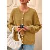 imagePRETTYGARDEN Fall Long Sleeve Cardigans for Women Trendy 2026 Lightweight Button Down Crewneck Loose Knit Sweater ClothesYellow