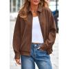 imagePRETTYGARDEN Faux Suede Bomber Jacket Women Fall Fashion 2026 Casual Zip Up Oversized Trendy Winter Clothing Outerwear CoatsBrown
