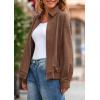 imagePRETTYGARDEN Faux Suede Bomber Jacket Women Fall Fashion 2026 Casual Zip Up Oversized Trendy Winter Clothing Outerwear CoatsBrown