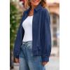 imagePRETTYGARDEN Faux Suede Bomber Jacket Women Fall Fashion 2026 Casual Zip Up Oversized Trendy Winter Clothing Outerwear CoatsNavy Blue