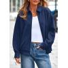 imagePRETTYGARDEN Faux Suede Bomber Jacket Women Fall Fashion 2026 Casual Zip Up Oversized Trendy Winter Clothing Outerwear CoatsNavy Blue