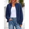 imagePRETTYGARDEN Faux Suede Bomber Jacket Women Fall Fashion 2026 Casual Zip Up Oversized Trendy Winter Clothing Outerwear CoatsNavy Blue