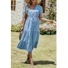 imagePRETTYGARDEN Floral Dress for Women 2026 Summer Casual Short Sleeve Maxi Dresses V Neck Tiered Flowy Boho Beach SundressBlue