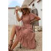 imagePRETTYGARDEN Floral Dress for Women 2026 Summer Casual Short Sleeve Maxi Dresses V Neck Tiered Flowy Boho Beach SundressBrick Red
