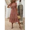 imagePRETTYGARDEN Floral Dress for Women 2026 Summer Casual Short Sleeve Maxi Dresses V Neck Tiered Flowy Boho Beach SundressBrick Red