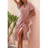imagePRETTYGARDEN Floral Dress for Women 2026 Summer Casual Short Sleeve Maxi Dresses V Neck Tiered Flowy Boho Beach SundressBrick Red Floral
