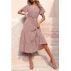 imagePRETTYGARDEN Floral Dress for Women 2026 Summer Casual Short Sleeve Maxi Dresses V Neck Tiered Flowy Boho Beach SundressBrick Red Floral
