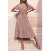 imagePRETTYGARDEN Floral Dress for Women 2026 Summer Casual Short Sleeve Maxi Dresses V Neck Tiered Flowy Boho Beach SundressBrick Red Floral