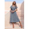 imagePRETTYGARDEN Floral Dress for Women 2026 Summer Casual Short Sleeve Maxi Dresses V Neck Tiered Flowy Boho Beach SundressNavy Floral