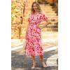 imagePRETTYGARDEN Floral Dress for Women 2026 Summer Casual Short Sleeve Maxi Dresses V Neck Tiered Flowy Boho Beach SundressRed Floral