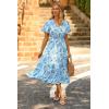 imagePRETTYGARDEN Floral Dress for Women 2026 Summer Casual Short Sleeve Maxi Dresses V Neck Tiered Flowy Boho Beach SundressWhite Blue Floral