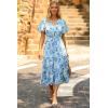 imagePRETTYGARDEN Floral Dress for Women 2026 Summer Casual Short Sleeve Maxi Dresses V Neck Tiered Flowy Boho Beach SundressWhite Blue Floral