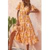 imagePRETTYGARDEN Floral Dress for Women 2026 Summer Casual Short Sleeve Maxi Dresses V Neck Tiered Flowy Boho Beach SundressWhite Yellow Floral