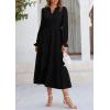 imagePRETTYGARDEN Long Sleeve Dress for Women Fall V Neck Tiered A Line Spring Elegant Modest Flowy Wedding Guest Maxi DressesBlack