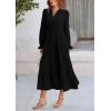 imagePRETTYGARDEN Long Sleeve Dress for Women Fall V Neck Tiered A Line Spring Elegant Modest Flowy Wedding Guest Maxi DressesBlack