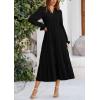 imagePRETTYGARDEN Long Sleeve Dress for Women Fall V Neck Tiered A Line Spring Elegant Modest Flowy Wedding Guest Maxi DressesBlack