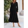 imagePRETTYGARDEN Long Sleeve Dress for Women Fall V Neck Tiered A Line Spring Elegant Modest Flowy Wedding Guest Maxi DressesBlack