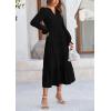 imagePRETTYGARDEN Long Sleeve Dress for Women Fall V Neck Tiered A Line Spring Elegant Modest Flowy Wedding Guest Maxi DressesBlack