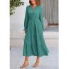 imagePRETTYGARDEN Long Sleeve Dress for Women Fall V Neck Tiered A Line Spring Elegant Modest Flowy Wedding Guest Maxi DressesBlue Green