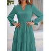 imagePRETTYGARDEN Long Sleeve Dress for Women Fall V Neck Tiered A Line Spring Elegant Modest Flowy Wedding Guest Maxi DressesBlue Green
