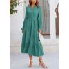 imagePRETTYGARDEN Long Sleeve Dress for Women Fall V Neck Tiered A Line Spring Elegant Modest Flowy Wedding Guest Maxi DressesBlue Green