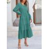 imagePRETTYGARDEN Long Sleeve Dress for Women Fall V Neck Tiered A Line Spring Elegant Modest Flowy Wedding Guest Maxi DressesBlue Green