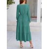 imagePRETTYGARDEN Long Sleeve Dress for Women Fall V Neck Tiered A Line Spring Elegant Modest Flowy Wedding Guest Maxi DressesBlue Green
