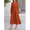 imagePRETTYGARDEN Long Sleeve Dress for Women Fall V Neck Tiered A Line Spring Elegant Modest Flowy Wedding Guest Maxi DressesBrick Red