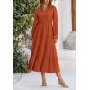 imagePRETTYGARDEN Long Sleeve Dress for Women Fall V Neck Tiered A Line Spring Elegant Modest Flowy Wedding Guest Maxi DressesBrick Red