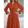 imagePRETTYGARDEN Long Sleeve Dress for Women Fall V Neck Tiered A Line Spring Elegant Modest Flowy Wedding Guest Maxi DressesBrick Red