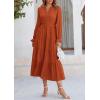imagePRETTYGARDEN Long Sleeve Dress for Women Fall V Neck Tiered A Line Spring Elegant Modest Flowy Wedding Guest Maxi DressesBrick Red