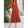 imagePRETTYGARDEN Long Sleeve Dress for Women Fall V Neck Tiered A Line Spring Elegant Modest Flowy Wedding Guest Maxi DressesBrick Red
