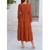 imagePRETTYGARDEN Long Sleeve Dress for Women Fall V Neck Tiered A Line Spring Elegant Modest Flowy Wedding Guest Maxi DressesBrick Red