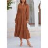 imagePRETTYGARDEN Long Sleeve Dress for Women Fall V Neck Tiered A Line Spring Elegant Modest Flowy Wedding Guest Maxi DressesBrown