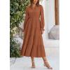 imagePRETTYGARDEN Long Sleeve Dress for Women Fall V Neck Tiered A Line Spring Elegant Modest Flowy Wedding Guest Maxi DressesBrown