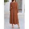 imagePRETTYGARDEN Long Sleeve Dress for Women Fall V Neck Tiered A Line Spring Elegant Modest Flowy Wedding Guest Maxi DressesBrown