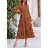 imagePRETTYGARDEN Long Sleeve Dress for Women Fall V Neck Tiered A Line Spring Elegant Modest Flowy Wedding Guest Maxi DressesBrown