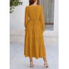 imagePRETTYGARDEN Long Sleeve Dress for Women Fall V Neck Tiered A Line Spring Elegant Modest Flowy Wedding Guest Maxi DressesBrown Yellow