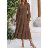 imagePRETTYGARDEN Long Sleeve Dress for Women Fall V Neck Tiered A Line Spring Elegant Modest Flowy Wedding Guest Maxi DressesCoffee