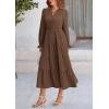 imagePRETTYGARDEN Long Sleeve Dress for Women Fall V Neck Tiered A Line Spring Elegant Modest Flowy Wedding Guest Maxi DressesCoffee