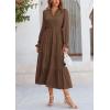 imagePRETTYGARDEN Long Sleeve Dress for Women Fall V Neck Tiered A Line Spring Elegant Modest Flowy Wedding Guest Maxi DressesCoffee