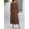 imagePRETTYGARDEN Long Sleeve Dress for Women Fall V Neck Tiered A Line Spring Elegant Modest Flowy Wedding Guest Maxi DressesCoffee