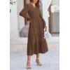imagePRETTYGARDEN Long Sleeve Dress for Women Fall V Neck Tiered A Line Spring Elegant Modest Flowy Wedding Guest Maxi DressesCoffee