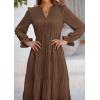 imagePRETTYGARDEN Long Sleeve Dress for Women Fall V Neck Tiered A Line Spring Elegant Modest Flowy Wedding Guest Maxi DressesCoffee