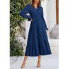 imagePRETTYGARDEN Long Sleeve Dress for Women Fall V Neck Tiered A Line Spring Elegant Modest Flowy Wedding Guest Maxi DressesDark Blue